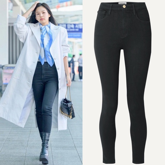 FRAME Denim Black ‘Ali’ High-Rise Skinny Jeans Size 24 ASO Jennie Kim - Picture 1 of 16